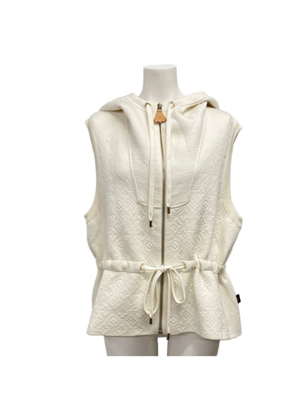 Louis Vuitton Vest Ivory Zip Up Embossed Monogram Wool XS